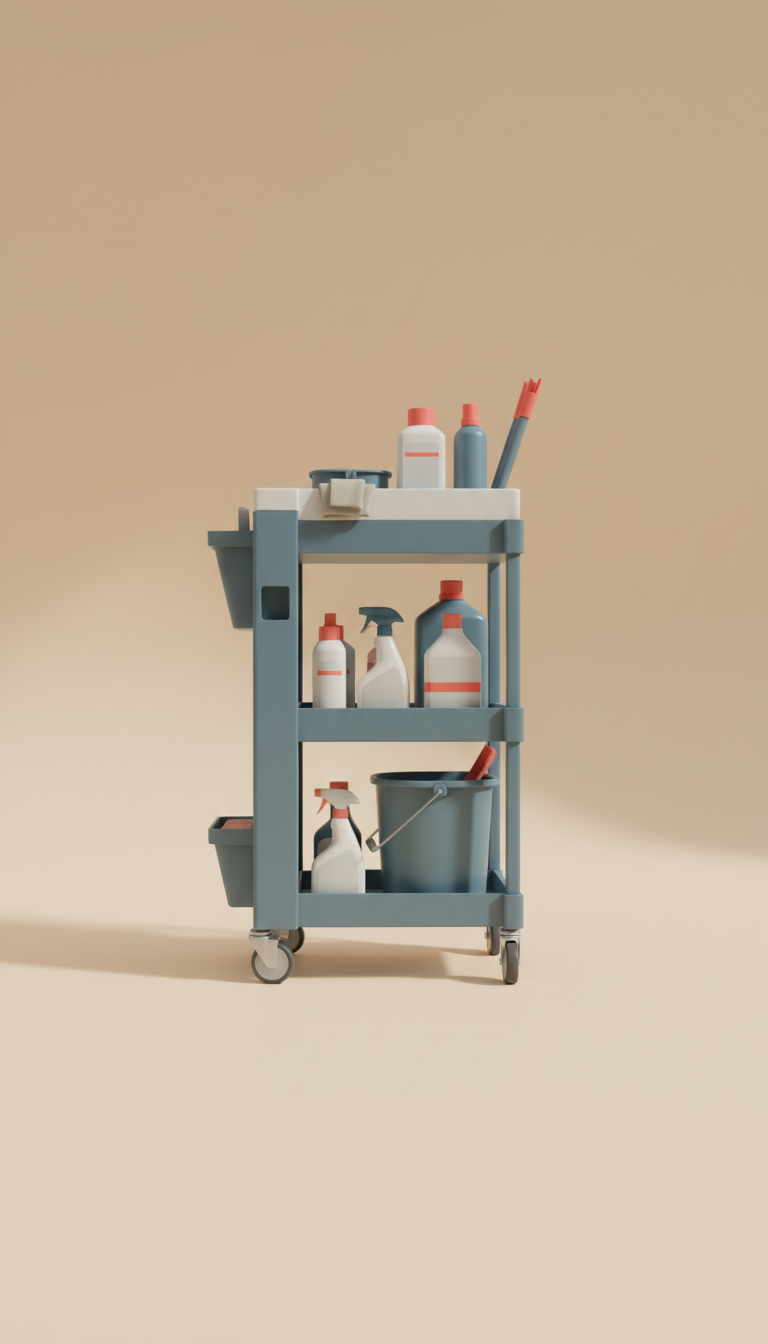 Industrial Cleaning Supply Cart with Locking Compartments